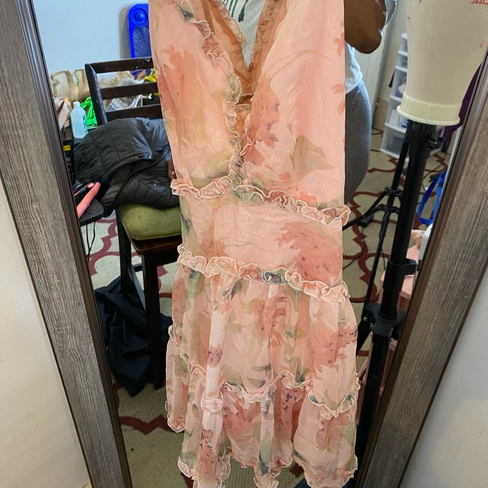 Cross Back Ruffled Dress Pink/ Flowers